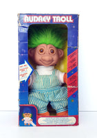1980's 9 inch Electronic Audrey Troll Plush Doll with Lime Green Hair