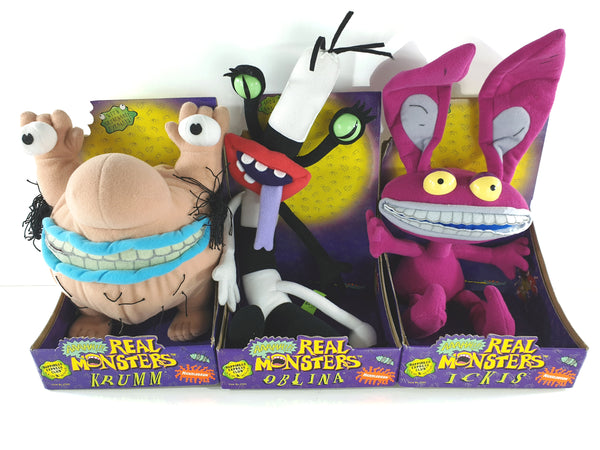 1995 Happiness Express Real Monsters 10 inch Krumm, 14 inch Ickis & 15 inch Oblina Plush Dolls