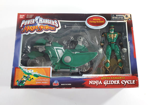 2003 Bandai Power Rangers Ninja Storm 5.5" Green Samurai & 7.5" Ninja Glider Cycle