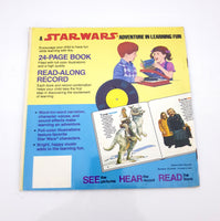 מארז הכולל תקליט בגודל ⅓33 וספרון של 24 עמודים ללימוד אנגלית, דרך העולם של מלחמת הכוכבים 1984