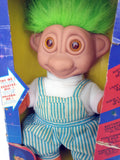 בובת טרול אלקטרונית בגודל 23 ס"מ שיער ירוק וינטג' שנות ה80 עיניים מאירות בלחיצה על הבטן בובה בד ישנה Troll